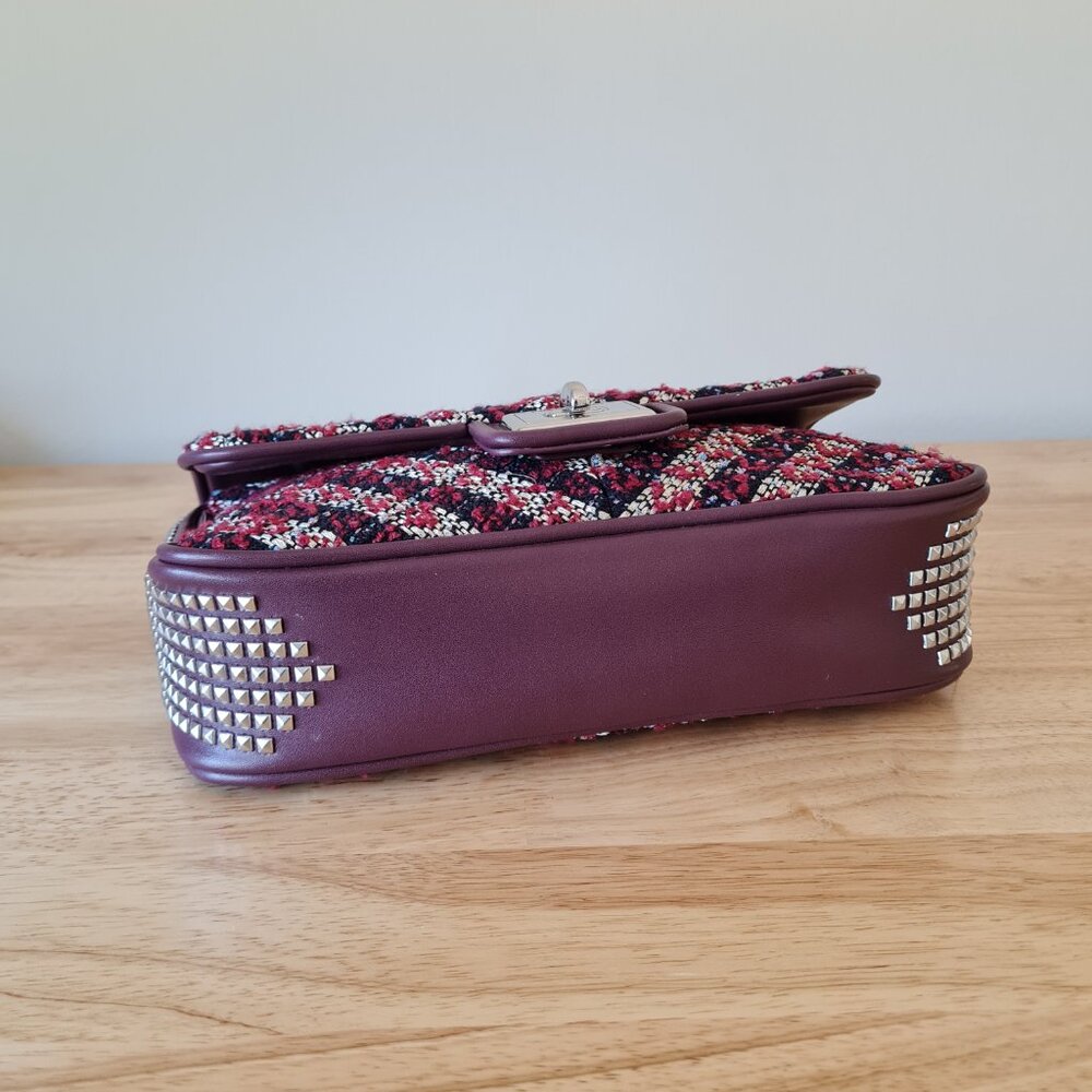 Karl Lagerfeld Agyness Tweed Crossbody Flap NWOT Convertible Wine Navy Luxury - Picture 6 of 16